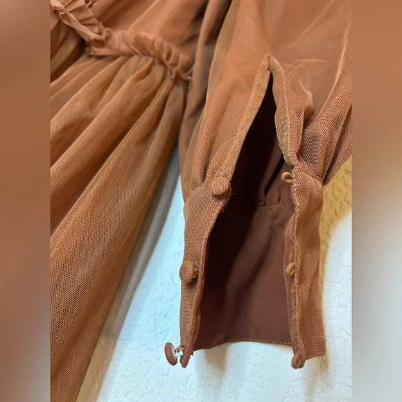 Ivy City Co. Dress NWT S Florence Midi Rust Tulle Sweatheart Smocked Puff Sleeve - Picture 6 of 10